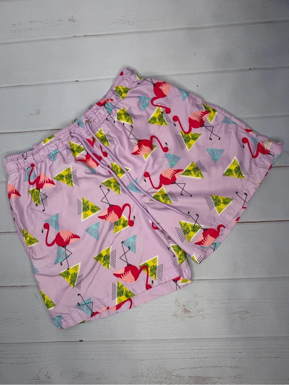George Flamingo Swim Trunks Men's Size Large Purple Tropical Swim Shorts